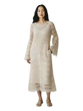 Crocheted Midi Slip Lining Bell Sleeves cottagecore Special Occasion Dress 18/20
